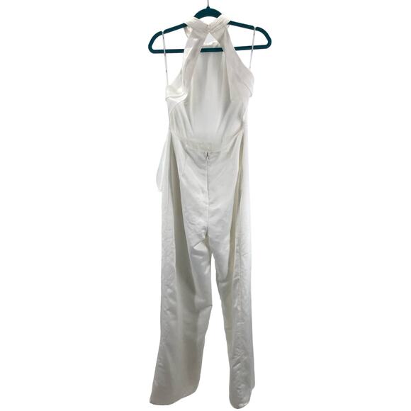 LULU'S Sz S Lifetime of Romance Ivory Satin Backless Wide-Leg Jumpsuit NEW B92 - Picture 3 of 10